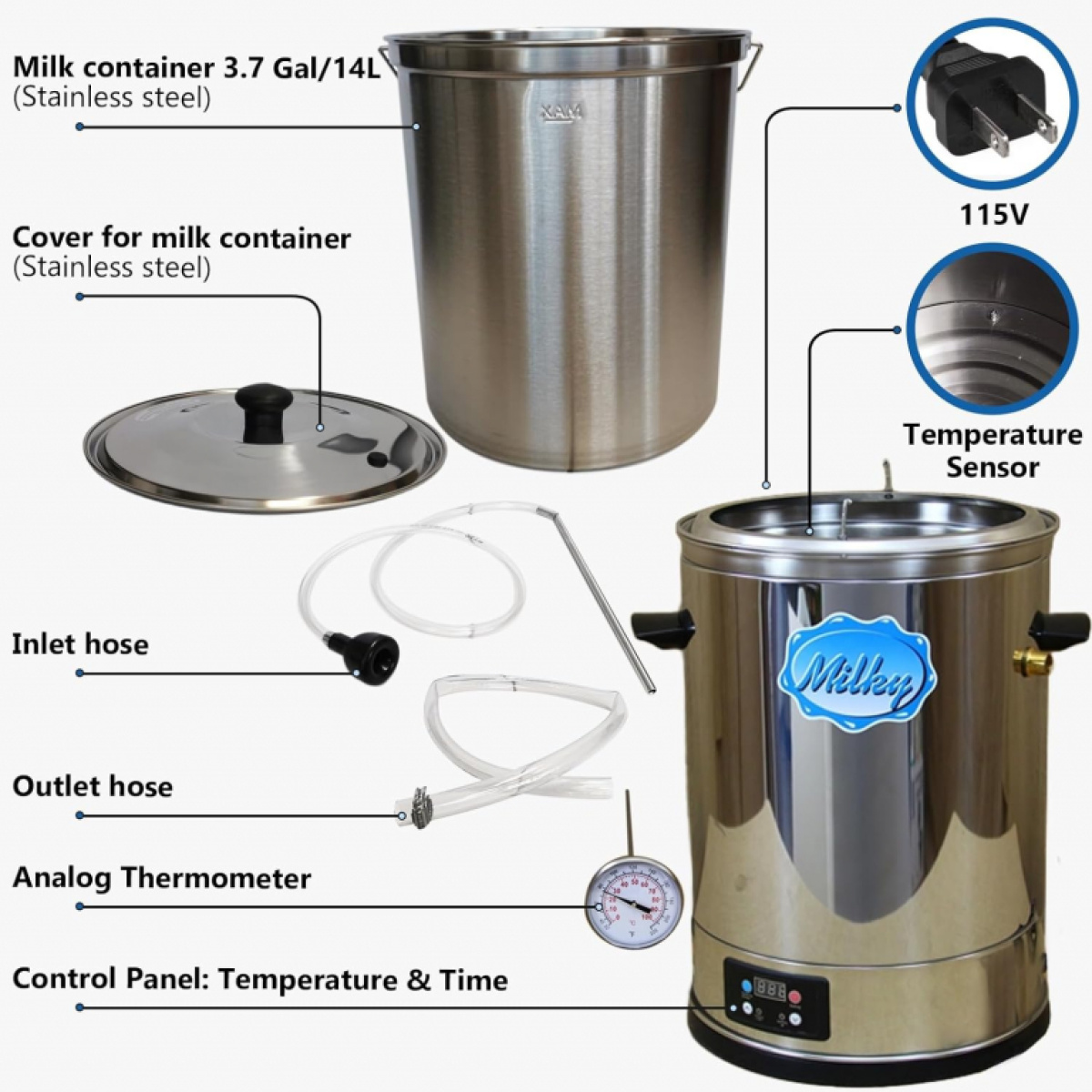 Pequeño Pasteurizador de Leche y Máquina de Yogur Milky FJ 15 (115V) - Imagen 14