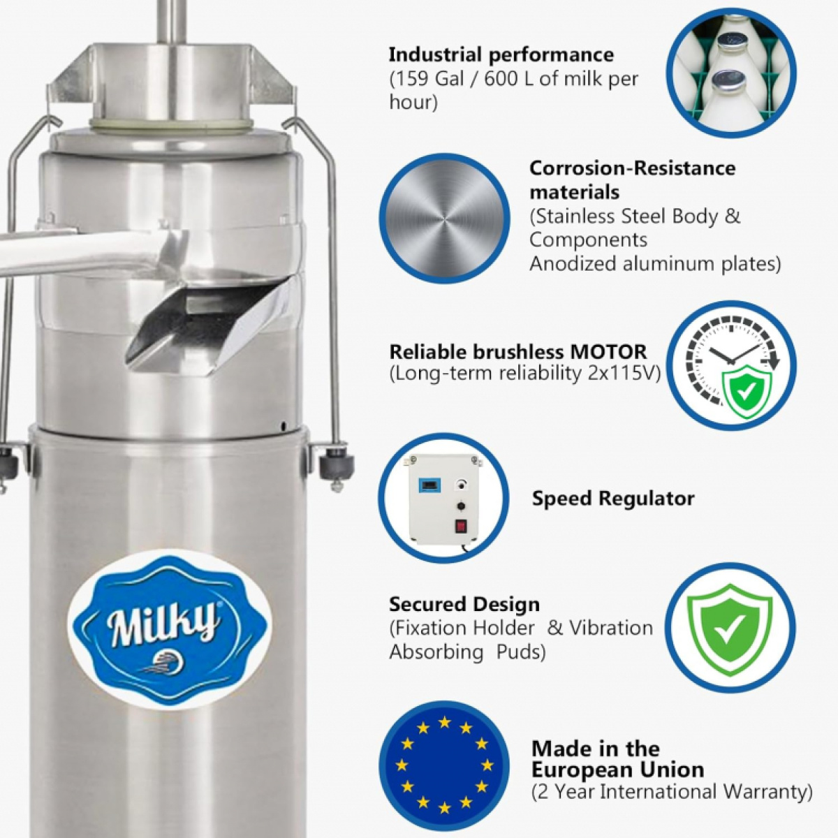 Descremadora de Leche Eléctrica Milky FJ 600 EAR "LONGLIFE" DC (2x115V) - Imagen 6